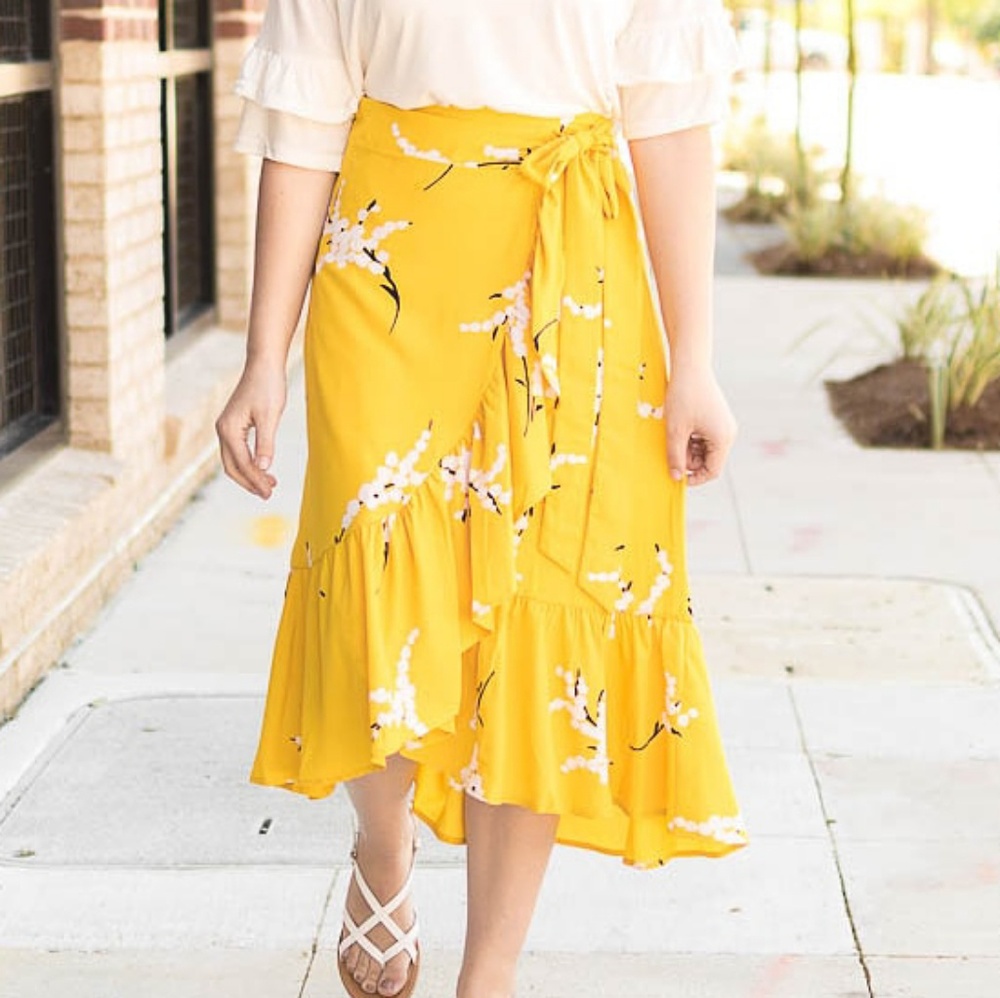 Hi-Low yellow wrap skirt